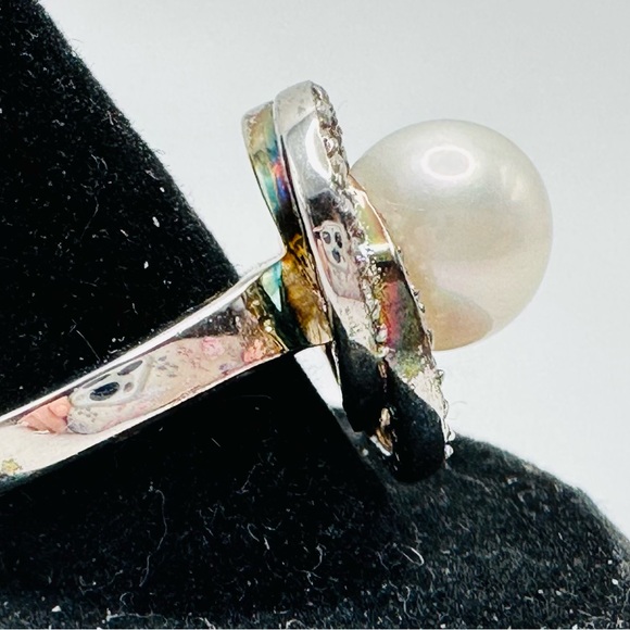 STERLING SILVER 925 Joseph Esposito Pearl and CZ Vintage Ring Size 7 - Picture 2 of 11